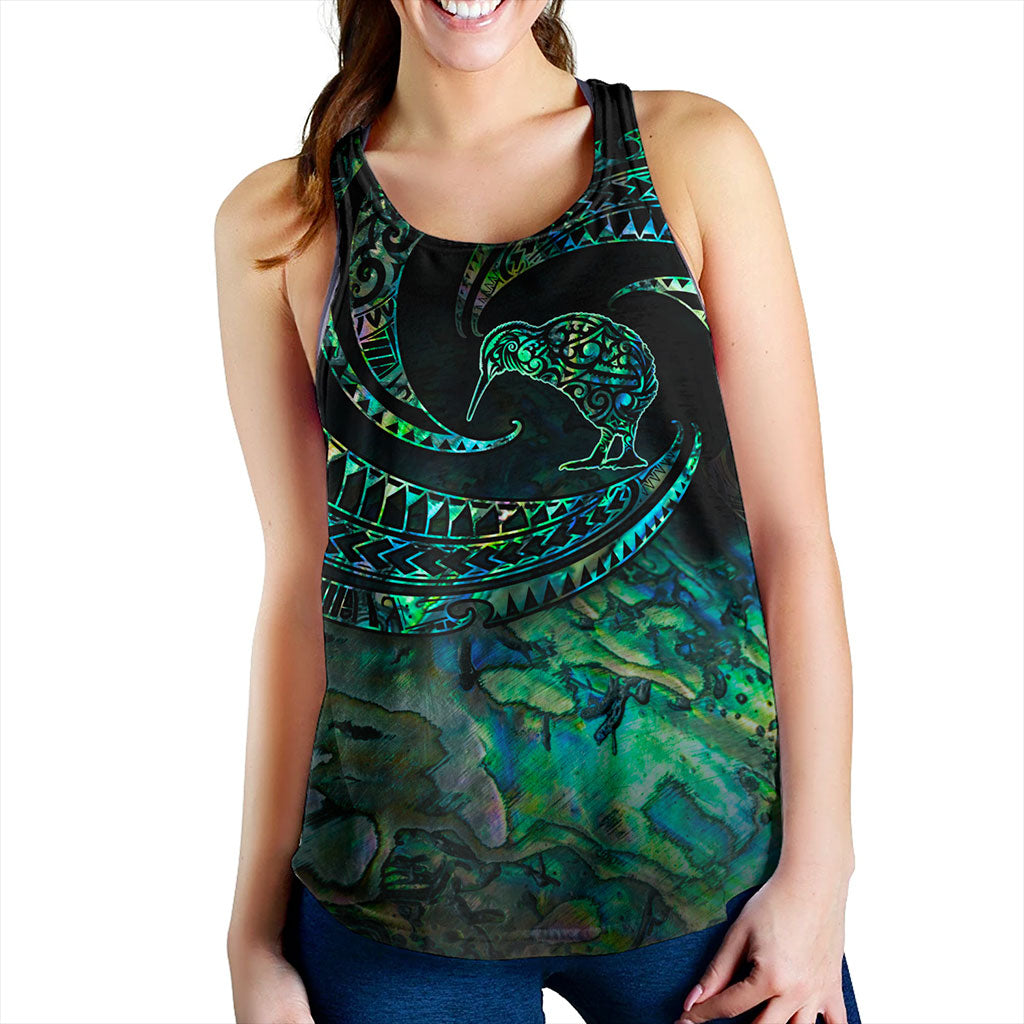 New Zealand Women Tank Tribal Wave Papua Shell With Kiwi Bird