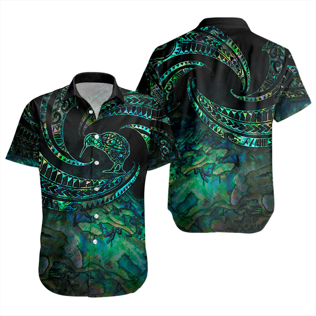 New Zealand Short Sleeve Shirt Tribal Wave Papua Shell With Kiwi Bird
