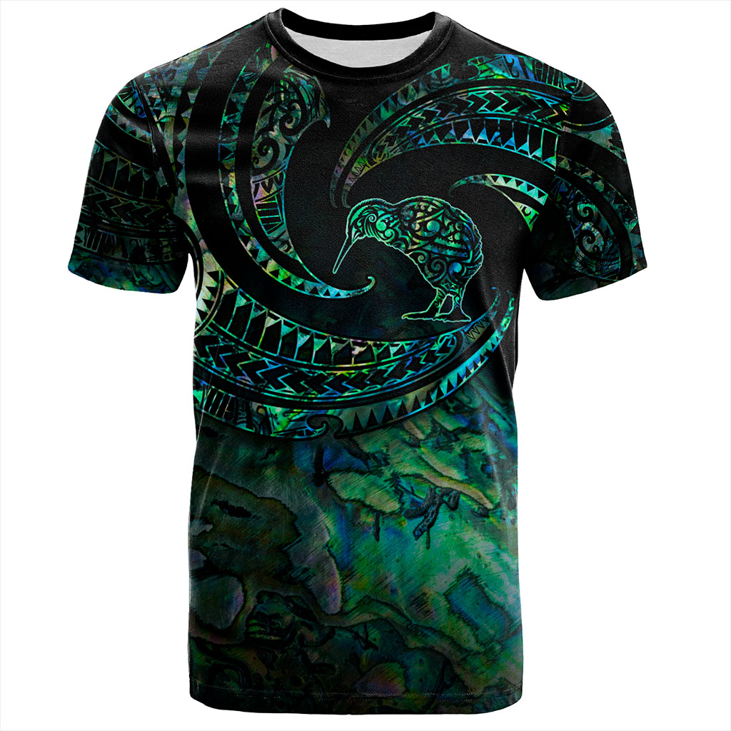 New Zealand T-Shirt Tribal Wave Papua Shell With Kiwi Bird