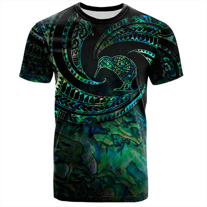 New Zealand T-Shirt Tribal Wave Papua Shell With Kiwi Bird
