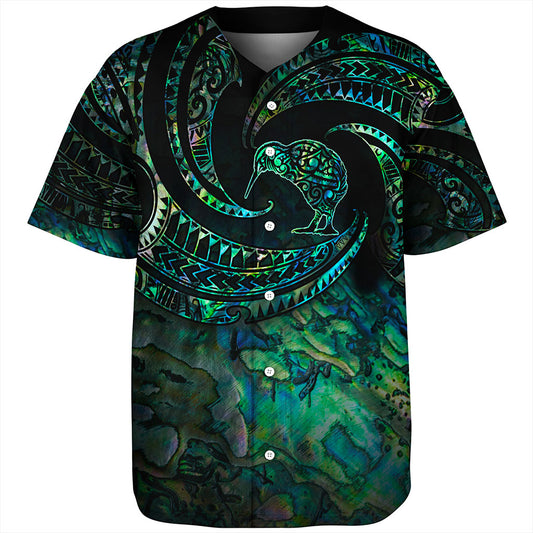 New Zealand Baseball Shirt Tribal Wave Papua Shell With Kiwi Bird