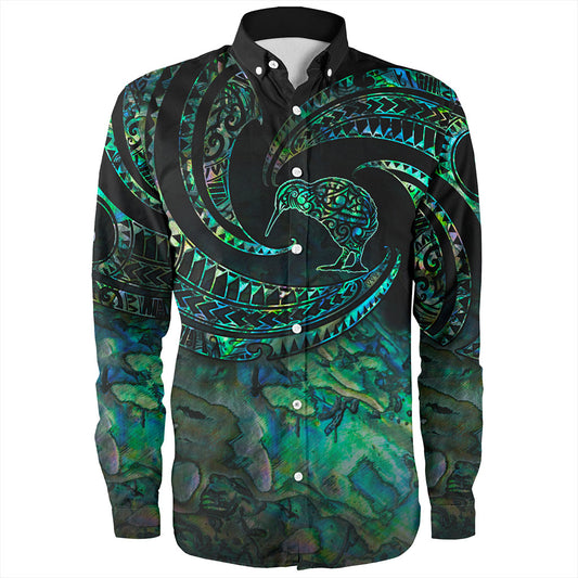 New Zealand Long Sleeve Shirt Tribal Wave Papua Shell With Kiwi Bird