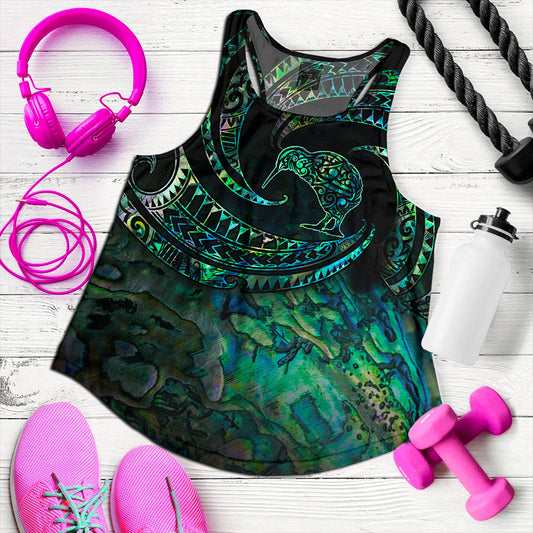 New Zealand Women Tank Tribal Wave Papua Shell With Kiwi Bird