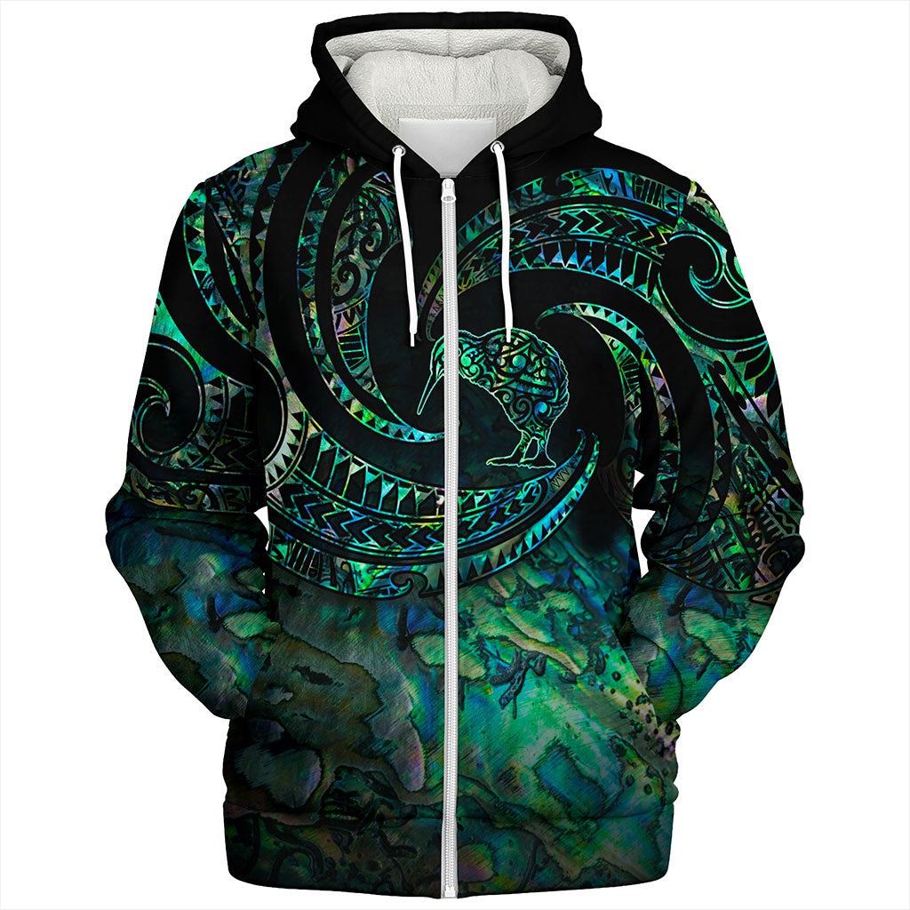 New Zealand Sherpa Hoodie Tribal Wave Papua Shell With Kiwi Bird