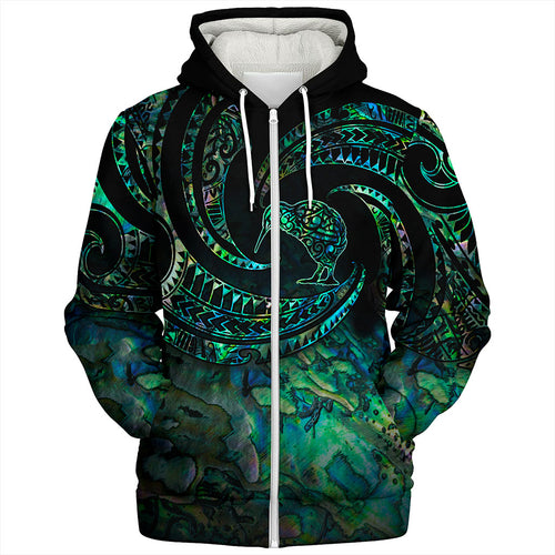 New Zealand Sherpa Hoodie Tribal Wave Papua Shell With Kiwi Bird