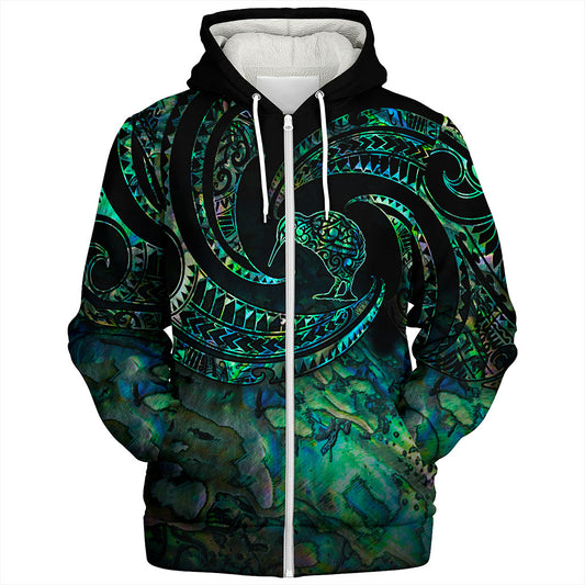 New Zealand Sherpa Hoodie Tribal Wave Papua Shell With Kiwi Bird