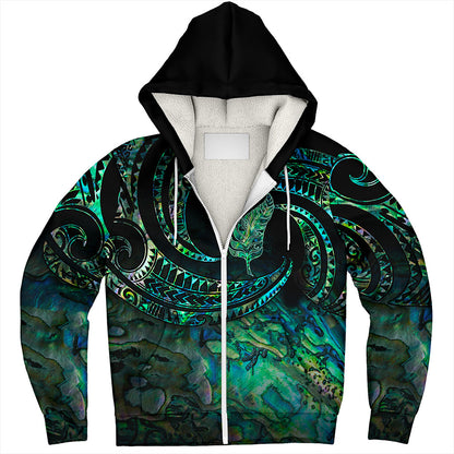 New Zealand Sherpa Hoodie Tribal Wave Papua Shell With Silver Fern