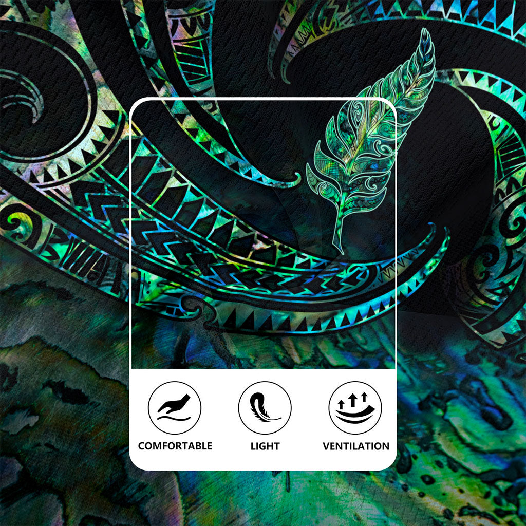 New Zealand Rugby Jersey Tribal Wave Papua Shell With Silver Fern
