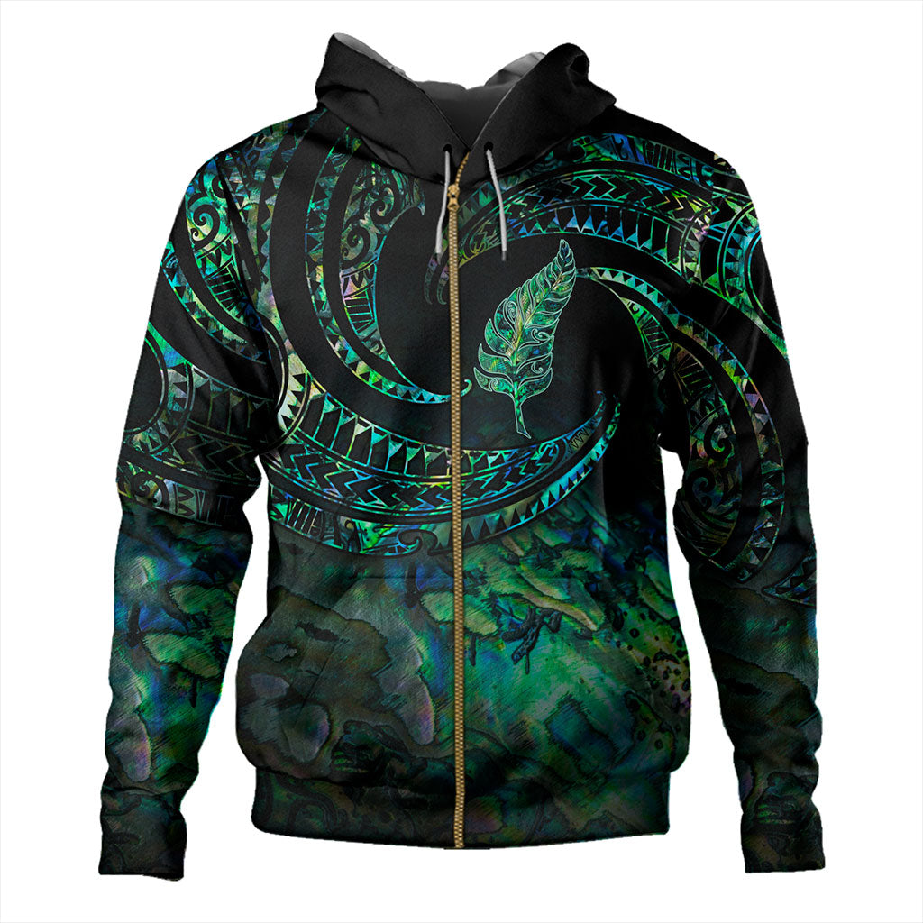 New Zealand Hoodie Tribal Wave Papua Shell With Silver Fern