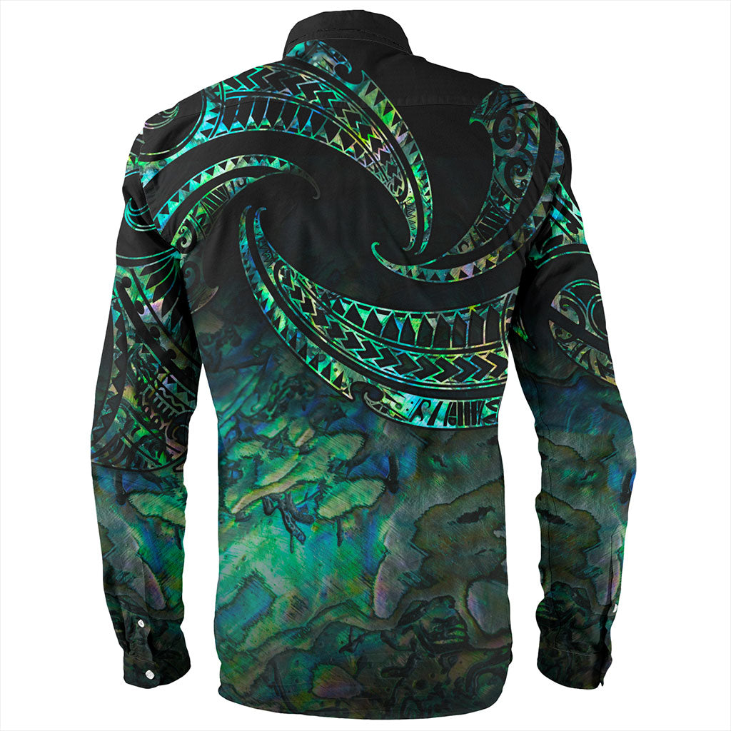 New Zealand Long Sleeve Shirt Tribal Wave Papua Shell With Silver Fern
