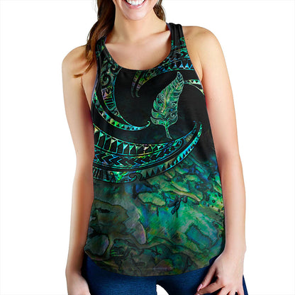New Zealand Women Tank Tribal Wave Papua Shell With Silver Fern