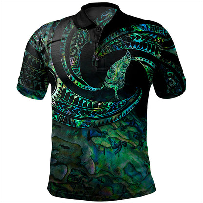 New Zealand Polo Shirt Tribal Wave Papua Shell With Silver Fern
