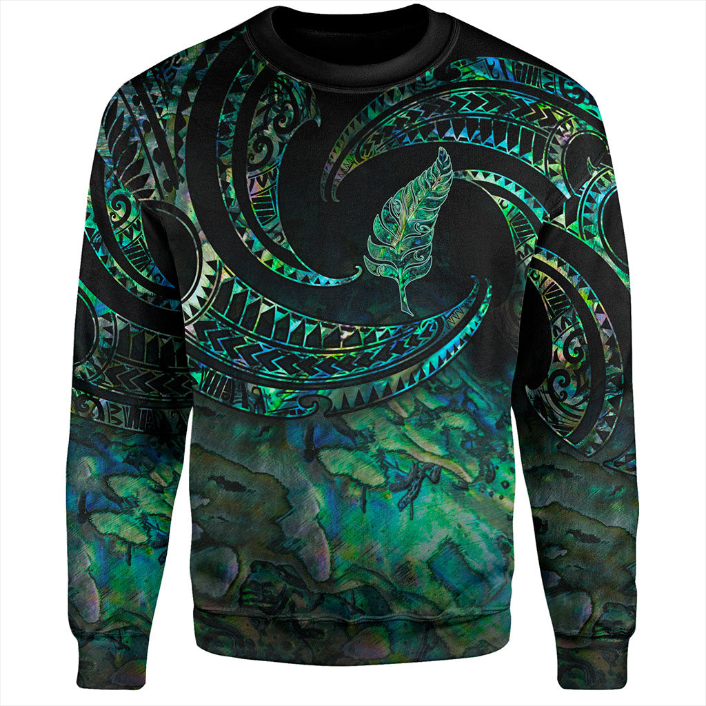 New Zealand Sweatshirt Tribal Wave Papua Shell With Silver Fern