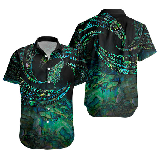 New Zealand Short Sleeve Shirt Tribal Wave Papua Shell With Silver Fern