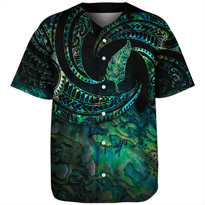 New Zealand Baseball Shirt Tribal Wave Papua Shell With Silver Fern