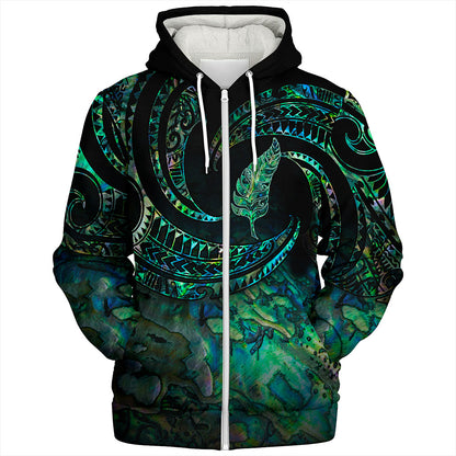 New Zealand Sherpa Hoodie Tribal Wave Papua Shell With Silver Fern