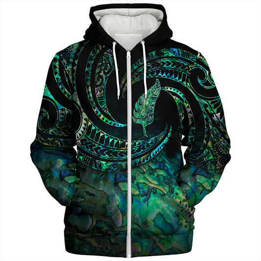 New Zealand Sherpa Hoodie Tribal Wave Papua Shell With Silver Fern