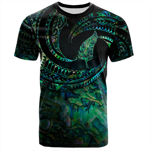 New Zealand T-Shirt Tribal Wave Papua Shell With Silver Fern