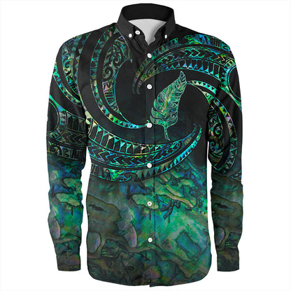 New Zealand Long Sleeve Shirt Tribal Wave Papua Shell With Silver Fern