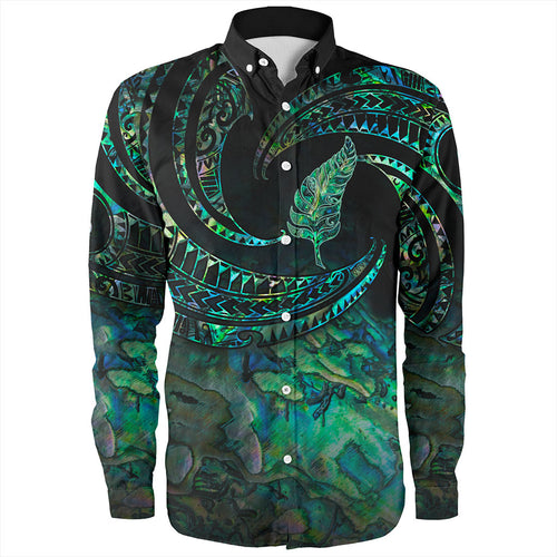 New Zealand Long Sleeve Shirt Tribal Wave Papua Shell With Silver Fern