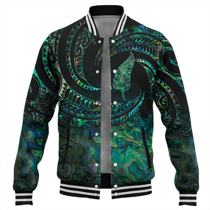 New Zealand Baseball Jacket Tribal Wave Papua Shell With Silver Fern