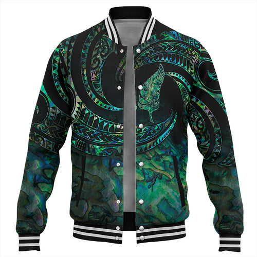 New Zealand Baseball Jacket Tribal Wave Papua Shell With Silver Fern