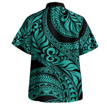 Hawaii Combo Short Sleeve Dress And Shirt Tribal Pattern Polynesian Turquoise