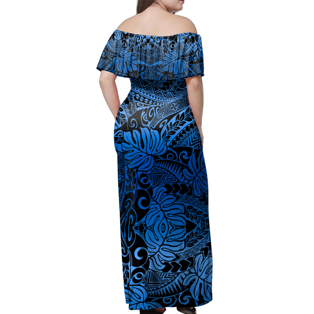 Polynesian Woman Off Shoulder Long Dress Tribal Polynesian Pattern Leaf