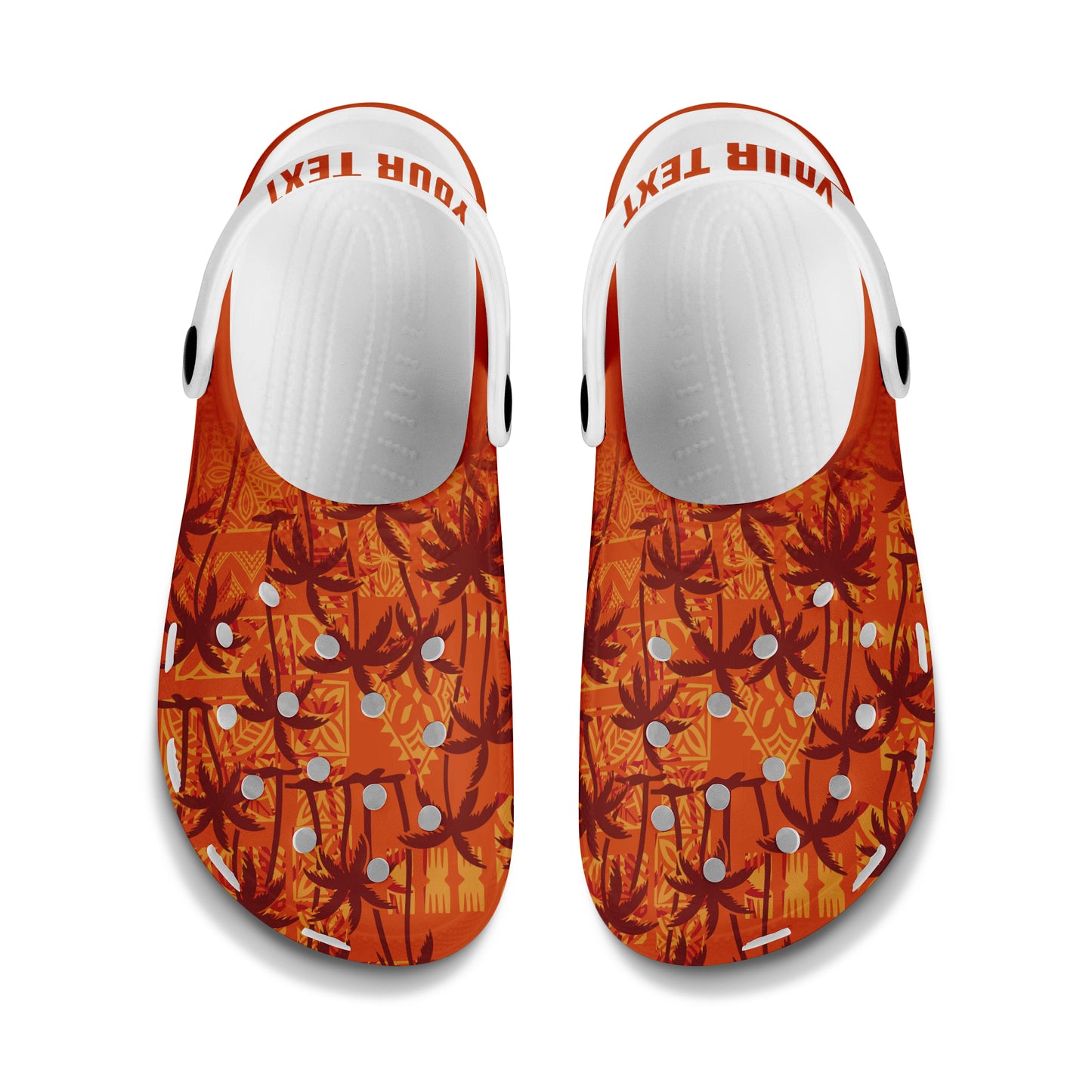 Hawaii Clogs Shoes Custom Text Tropical Palm Trees With Hawaiian Tapa Cloth