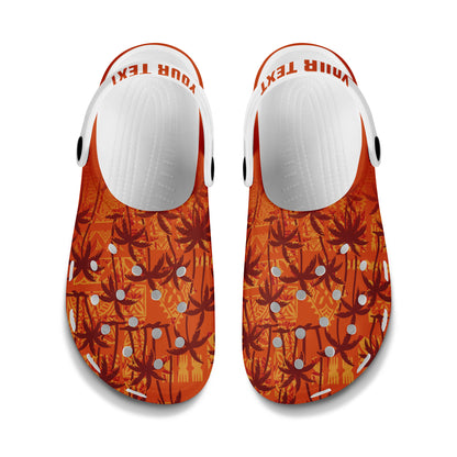 Hawaii Clogs Shoes Custom Text Tropical Palm Trees With Hawaiian Tapa Cloth