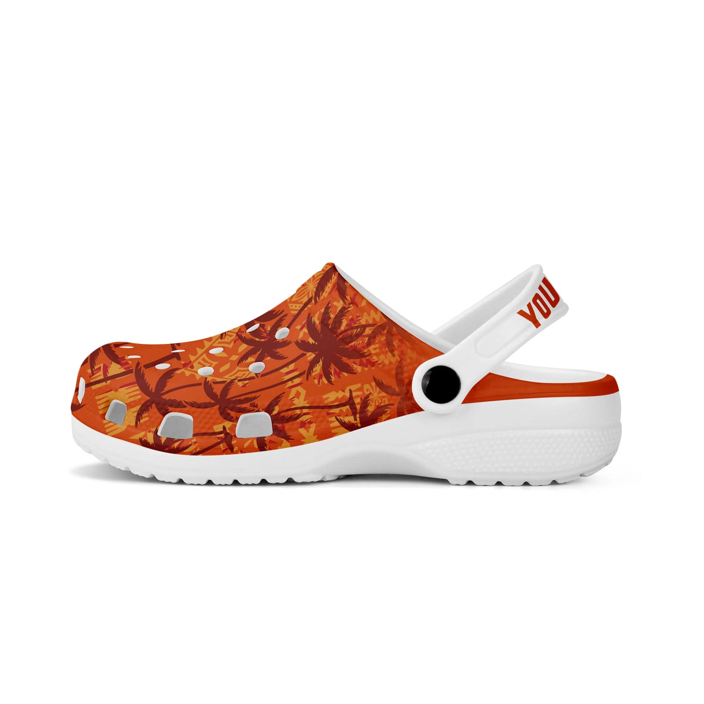 Hawaii Clogs Shoes Custom Text Tropical Palm Trees With Hawaiian Tapa Cloth