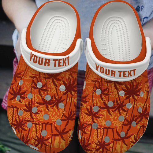 Hawaii Clogs Shoes Custom Text Tropical Palm Trees With Hawaiian Tapa Cloth