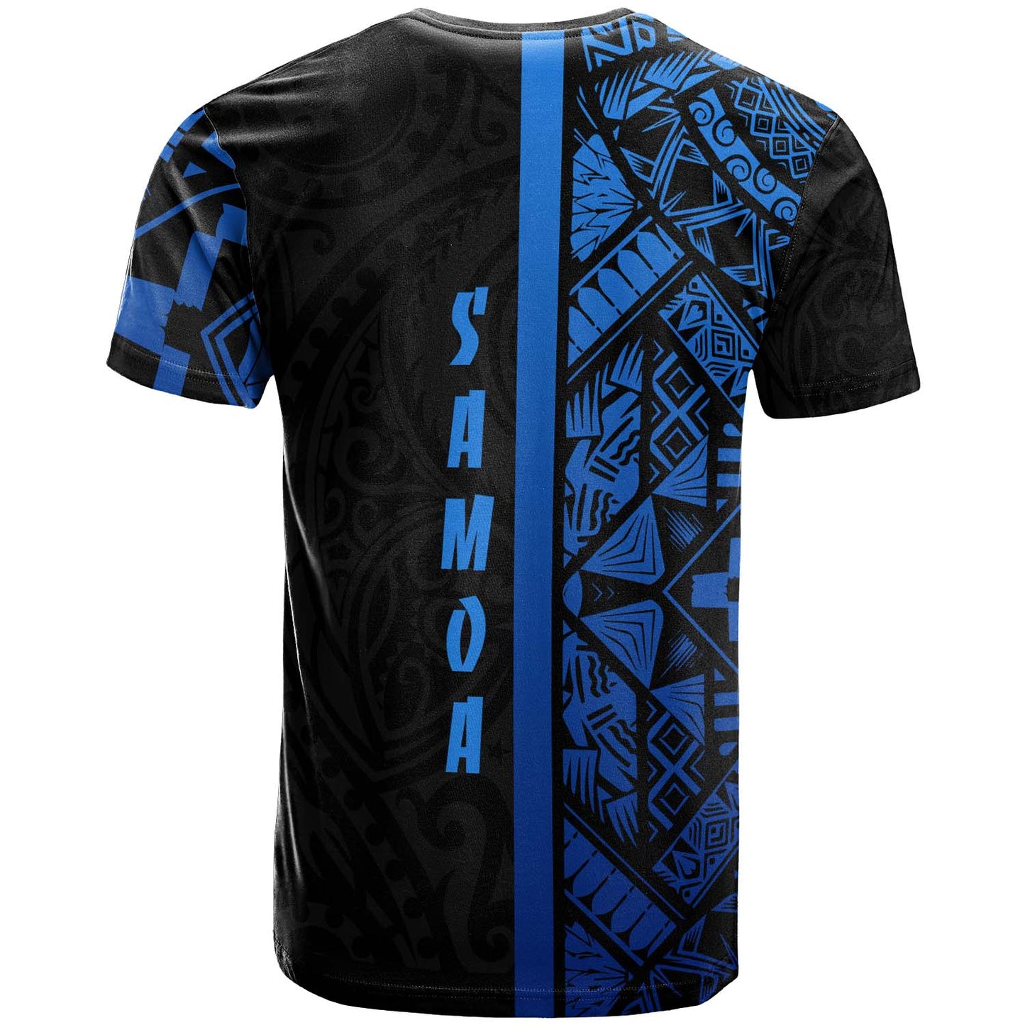 Samoa T-Shirt - Samoa Coat Of Arms With Polynesian Tribal Pattern Blue