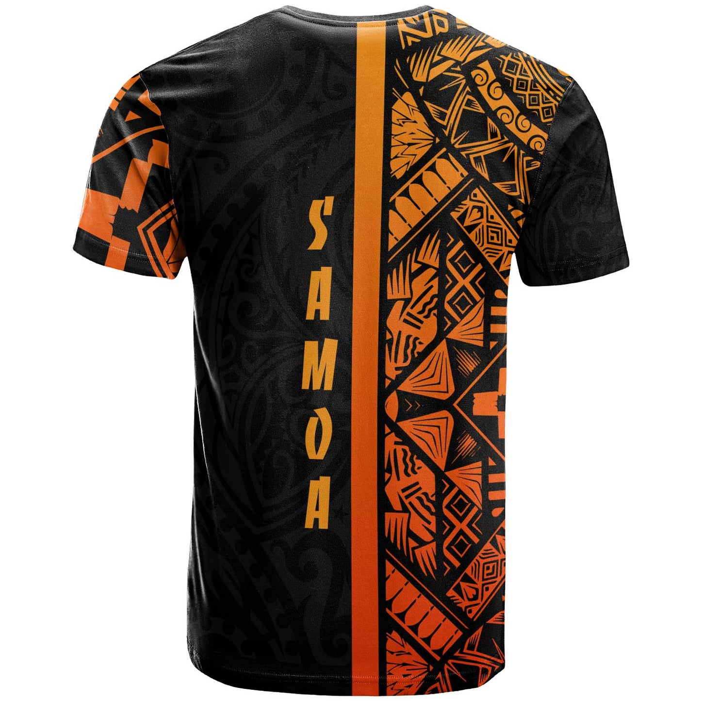 Samoa T-Shirt - Samoa Coat Of Arms With Polynesian Tribal Pattern Orange