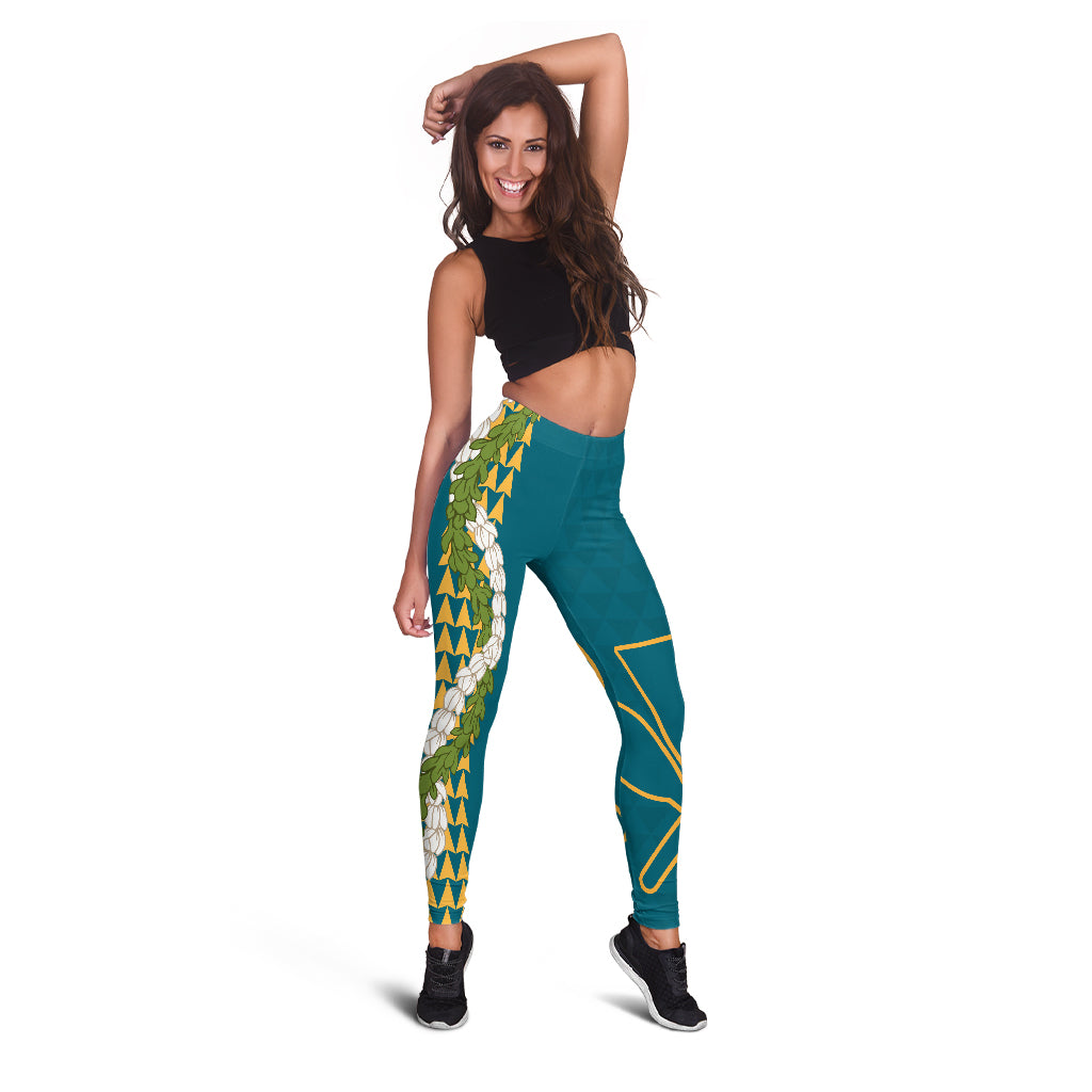 Hawaii Legging Kanaka Maoli Puakenikeni Maile Flower Lei