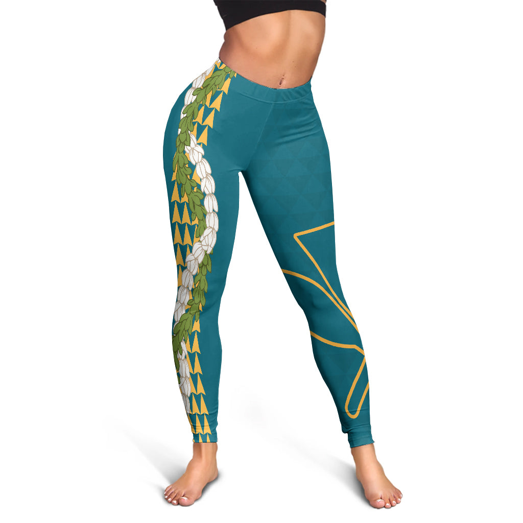 Hawaii Legging Kanaka Maoli Puakenikeni Maile Flower Lei