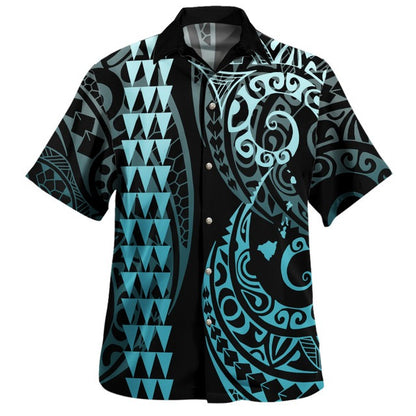 Hawaii Polynesian Combo Dress And Shirt Hawaiian Map Kakau Style Turquoise