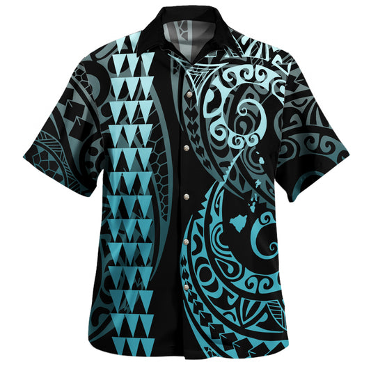 Hawaii Hawaiian Shirt Hawaiian Map Kakau Style Turquoise