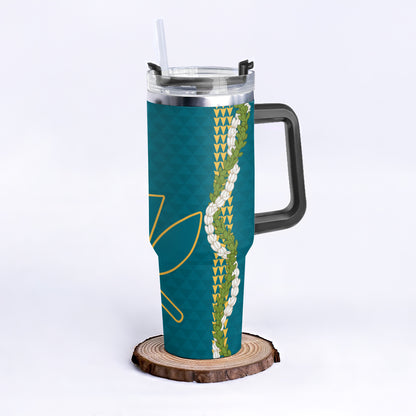 Hawaii 40oz Tumbler Kanaka Maoli Puakenikeni Maile Flower Lei