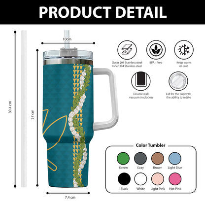 Hawaii 40oz Tumbler Kanaka Maoli Puakenikeni Maile Flower Lei
