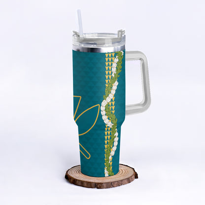 Hawaii 40oz Tumbler Kanaka Maoli Puakenikeni Maile Flower Lei