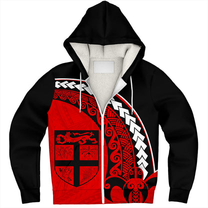 Fiji Sherpa Hoodie Turtle Polynesian Tribal Coat Of Arms