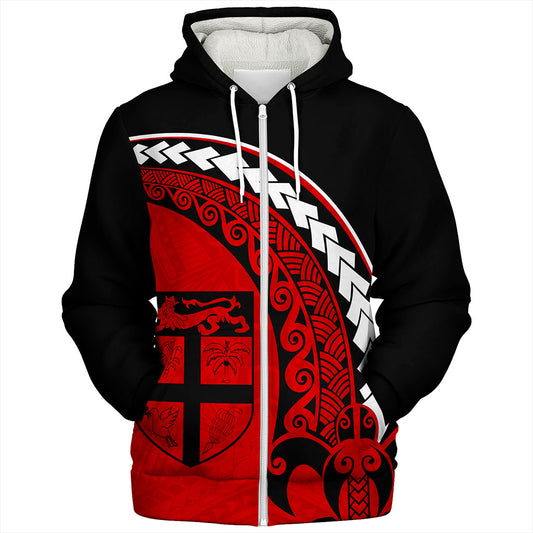 Fiji Sherpa Hoodie Turtle Polynesian Tribal Coat Of Arms