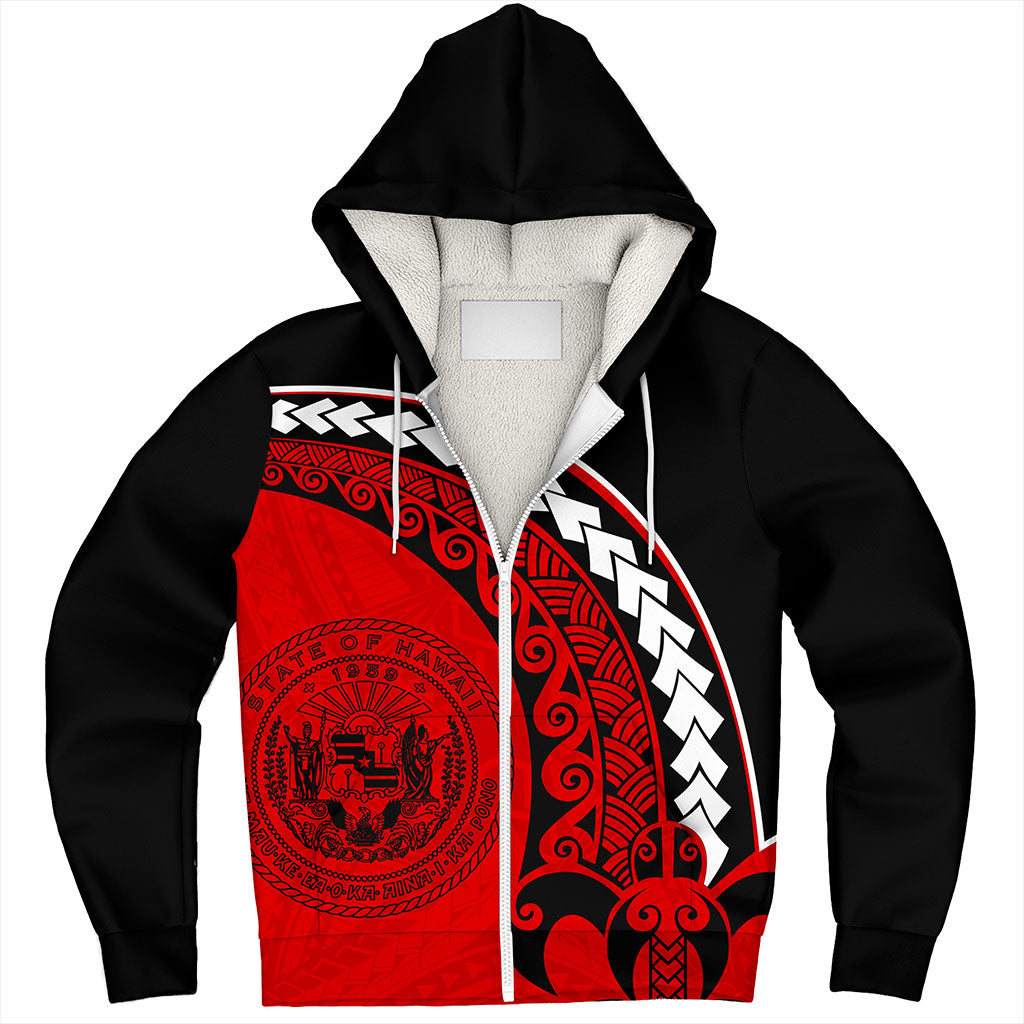 Hawaii Sherpa Hoodie Turtle Polynesian Tribal Coat Of Arms