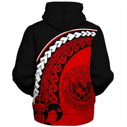 Hawaii Sherpa Hoodie Turtle Polynesian Tribal Coat Of Arms