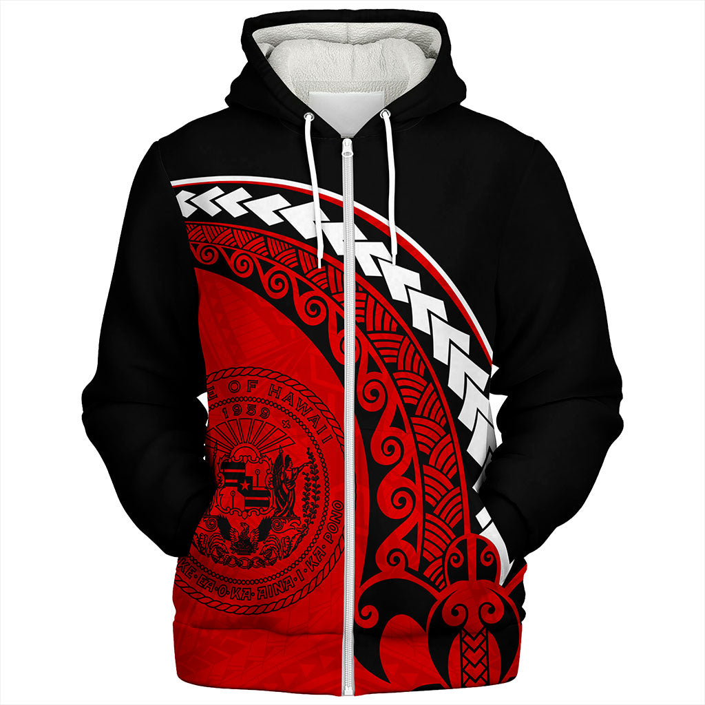 Hawaii Sherpa Hoodie Turtle Polynesian Tribal Coat Of Arms