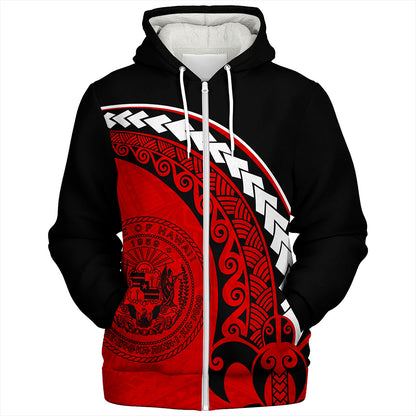 Hawaii Sherpa Hoodie Turtle Polynesian Tribal Coat Of Arms