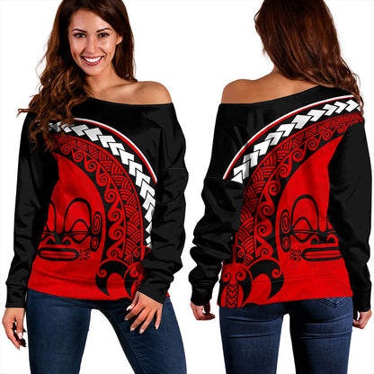 Marquesas Islands Off Shoulder Sweatshirt Turtle Polynesian Tribal Coat Of Arms