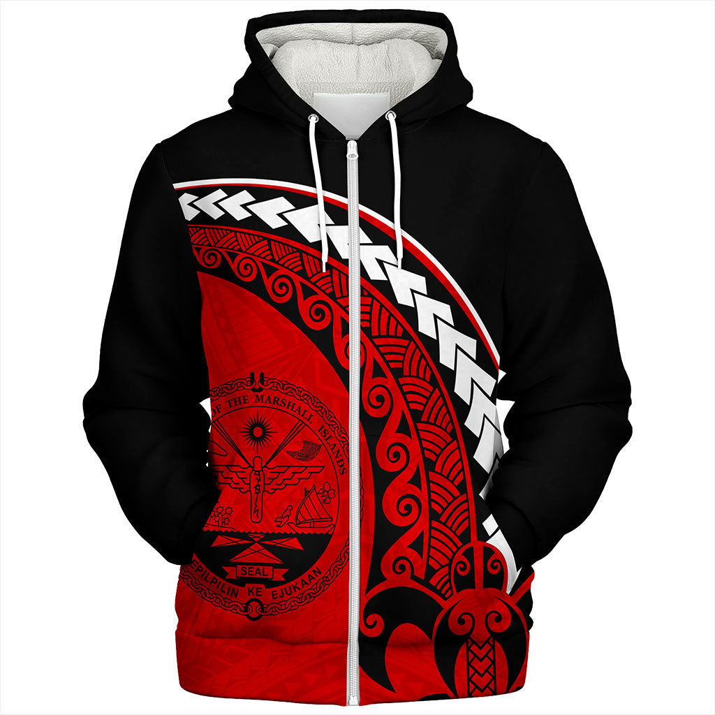 Marshall Islands Sherpa Hoodie Turtle Polynesian Tribal Coat Of Arms