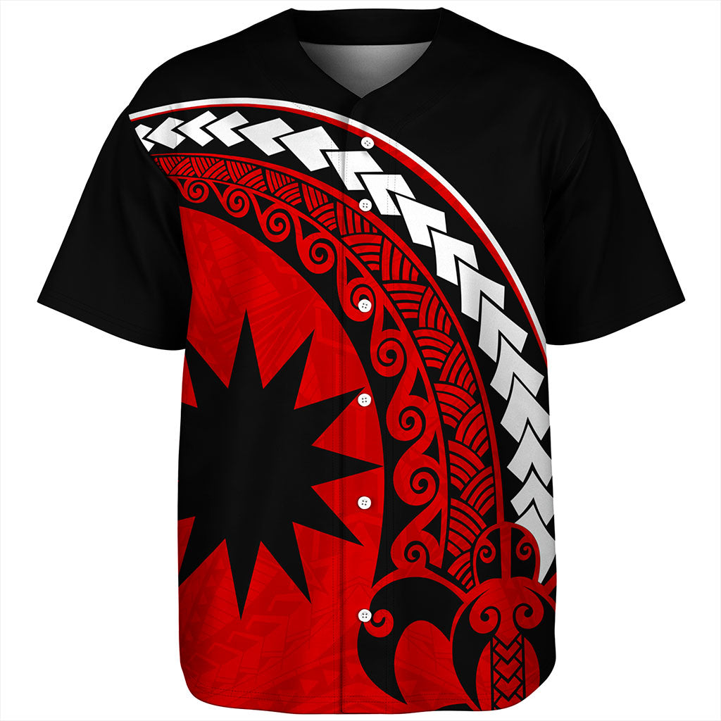 Nauru Baseball Shirt Turtle Polynesian Tribal Coat Of Arms